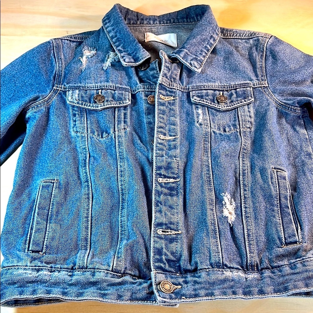 Light Blue Denim Distressed Jacket Kancan Sz M